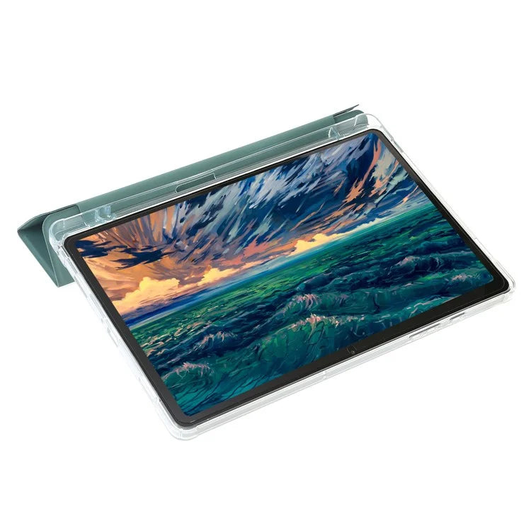 For Samsung Galaxy Tab A9+ Tablet Case PU+Acrylic+TPU Tri-fold Stand Cover