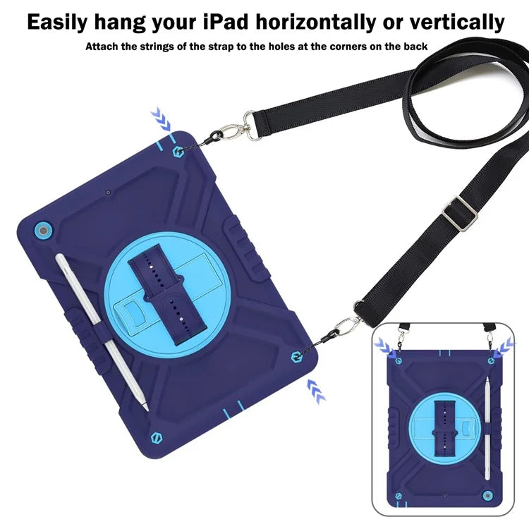 X-Shaped Series for iPad 10.2 (2019) / (2020) / (2021) Case Tablet Cover with Shoulder Strap / Hand Strap
