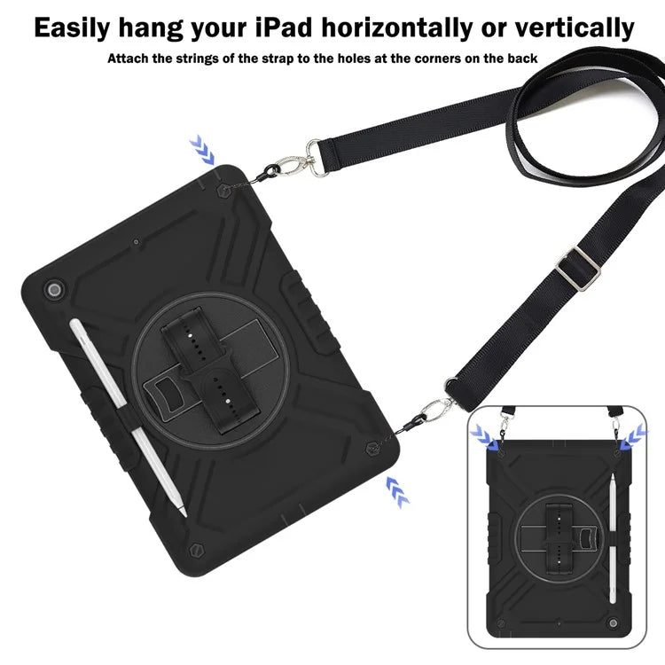 X-Shaped Series for iPad 10.2 (2019) / (2020) / (2021) Case Tablet Cover with Shoulder Strap / Hand Strap