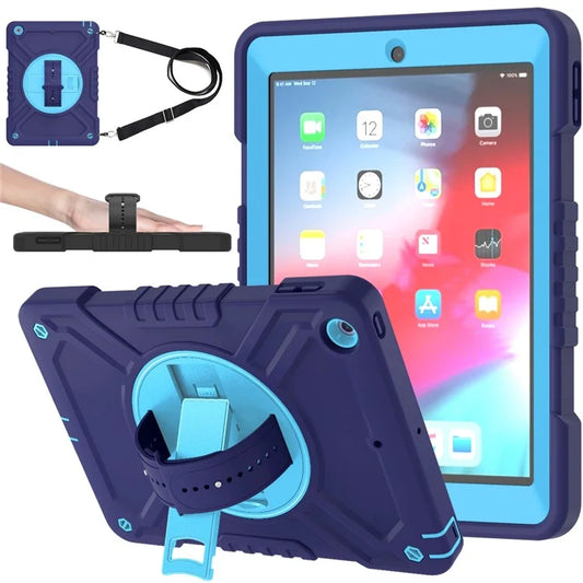 X-Shaped Series for iPad 9.7-inch (2017) / (2018) Case Hand Band Kickstand Tablet Cover with Shoulder Strap