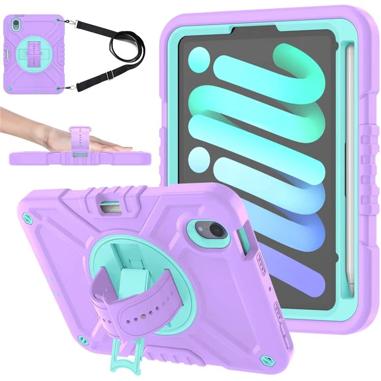 X-Shaped Series for iPad mini (2021) Tablet Case Kickstand Rugged Cover with Shoulder Strap