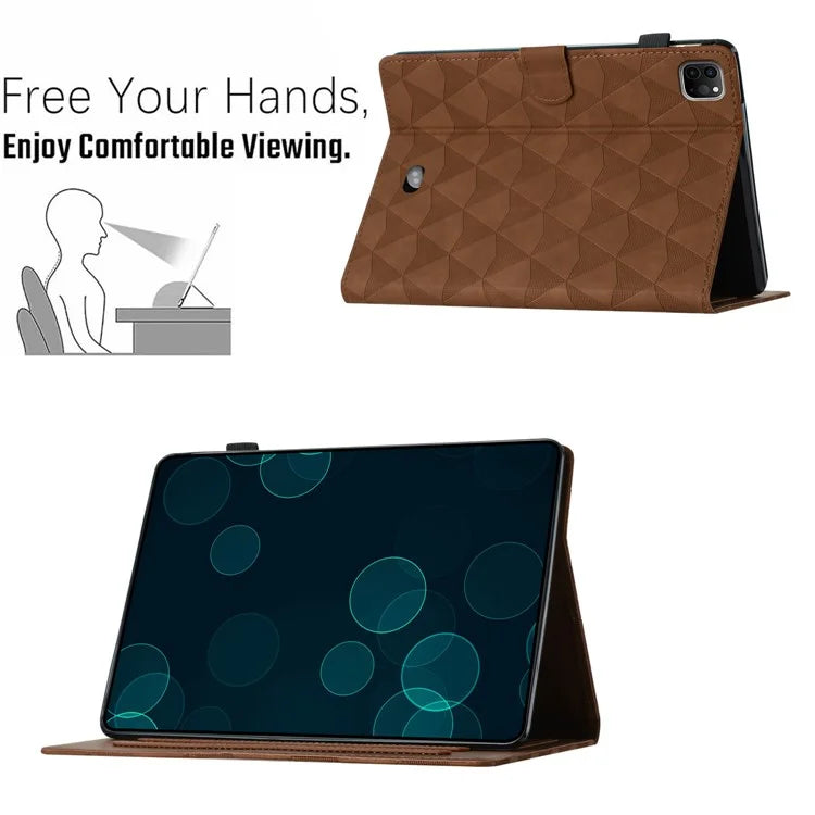 For iPad Pro 11 (2021) / (2020) / (2018) / Air (2022) Case with Card Holder Diamond Texture Leather Cover Stand