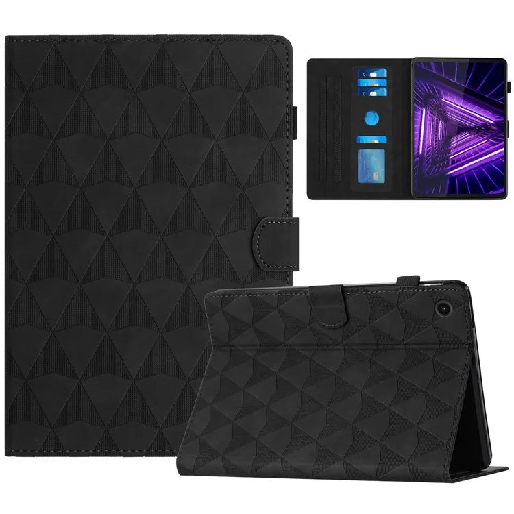 For Lenovo M10 Plus Case Stand Diamond Pattern Card Holder Leather Tablet Cover