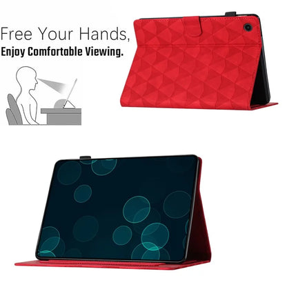 For Lenovo M10 Plus Case Stand Diamond Pattern Card Holder Leather Tablet Cover