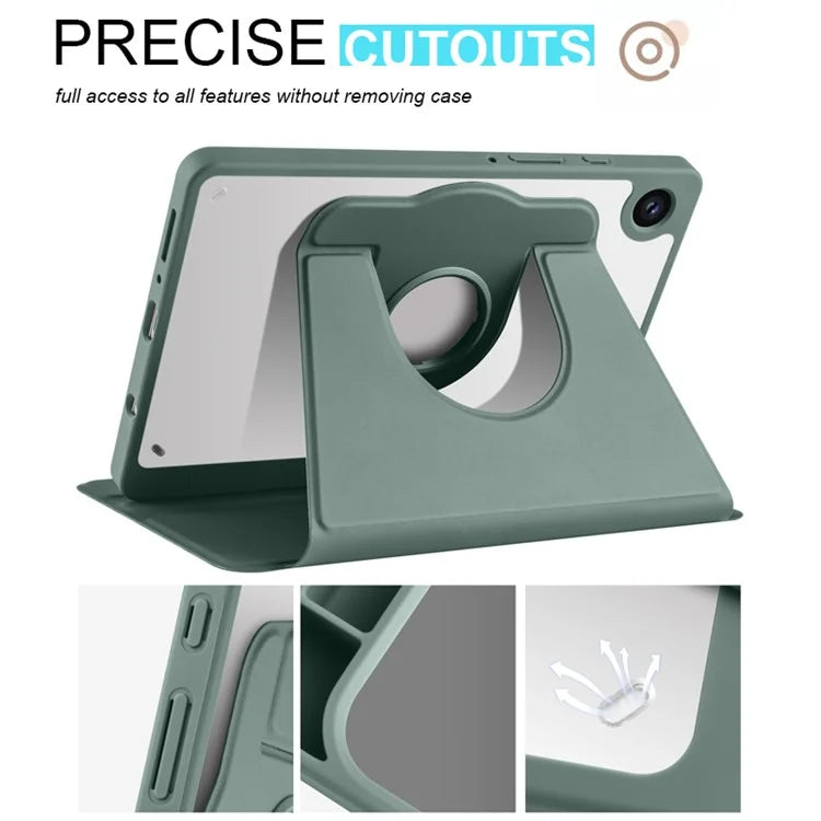 For Samsung Galaxy Tab A9+ Case PU Leather Flip Cover Rotary Stand Acrylic Tablet Case with Pen Holder