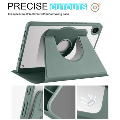 For Samsung Galaxy Tab A9+ Case PU Leather Flip Cover Rotary Stand Acrylic Tablet Case with Pen Holder