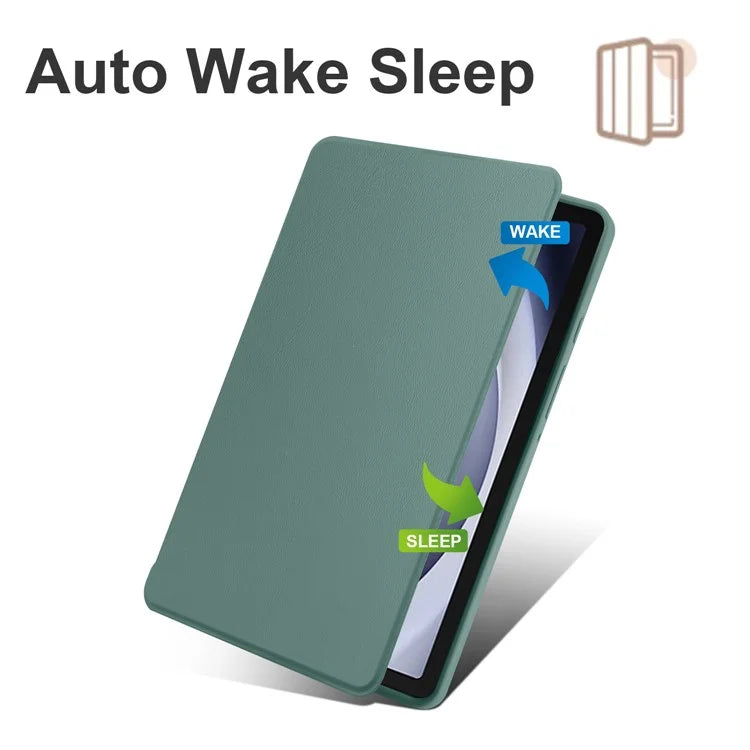 For Samsung Galaxy Tab A9+ Case PU Leather Flip Cover Rotary Stand Acrylic Tablet Case with Pen Holder