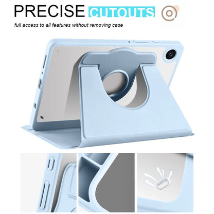 For Samsung Galaxy Tab A9+ Case PU Leather Flip Cover Rotary Stand Acrylic Tablet Case with Pen Holder