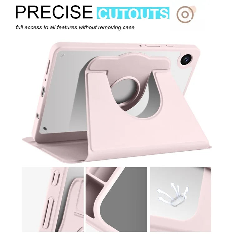 For Samsung Galaxy Tab A9+ Case PU Leather Flip Cover Rotary Stand Acrylic Tablet Case with Pen Holder