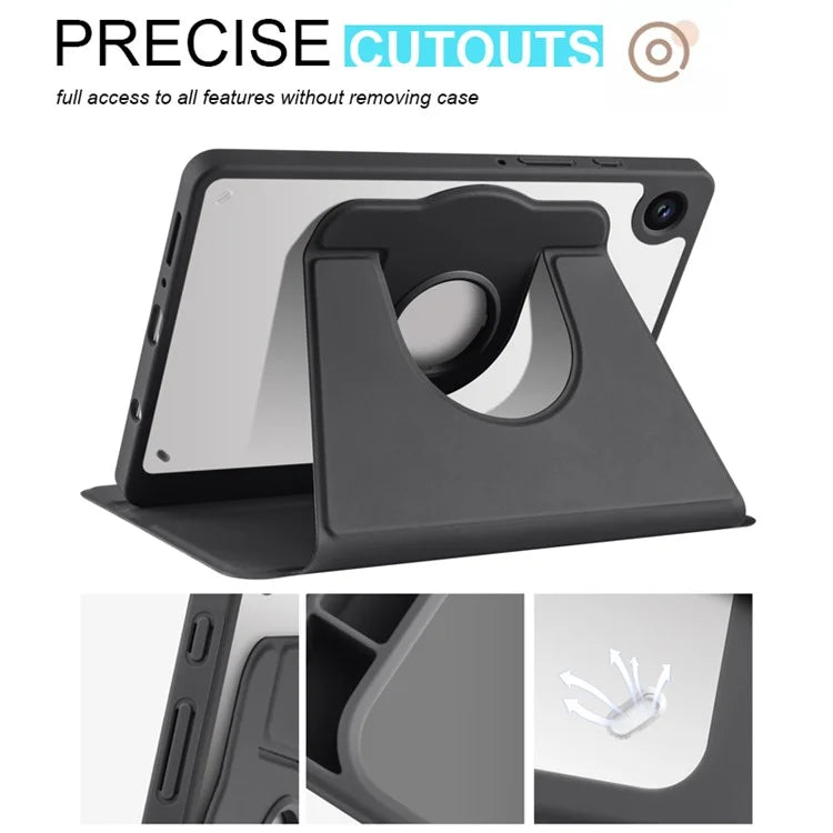 For Samsung Galaxy Tab A9+ Case PU Leather Flip Cover Rotary Stand Acrylic Tablet Case with Pen Holder