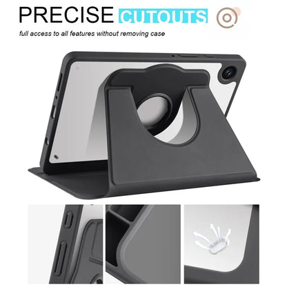 For Samsung Galaxy Tab A9+ Case PU Leather Flip Cover Rotary Stand Acrylic Tablet Case with Pen Holder