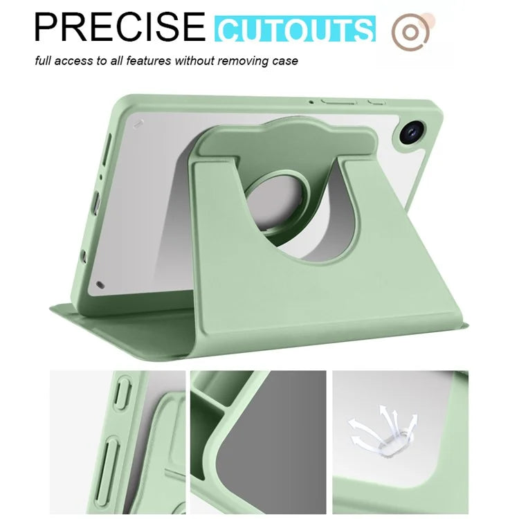 For Samsung Galaxy Tab A9+ Case PU Leather Flip Cover Rotary Stand Acrylic Tablet Case with Pen Holder