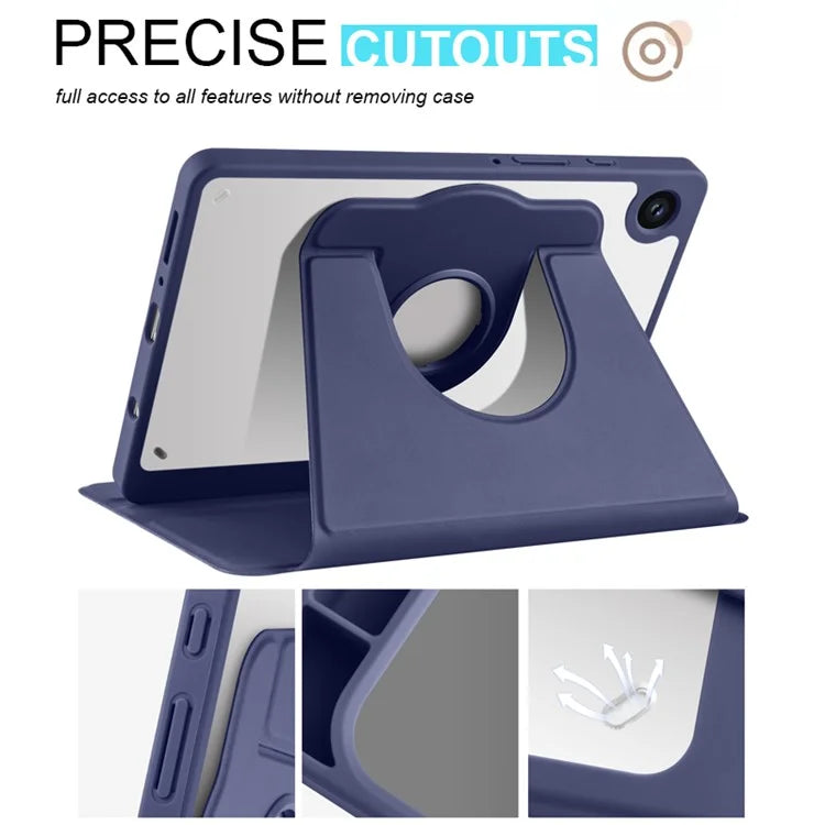 For Samsung Galaxy Tab A9+ Case PU Leather Flip Cover Rotary Stand Acrylic Tablet Case with Pen Holder
