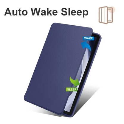 For Samsung Galaxy Tab A9+ Case PU Leather Flip Cover Rotary Stand Acrylic Tablet Case with Pen Holder