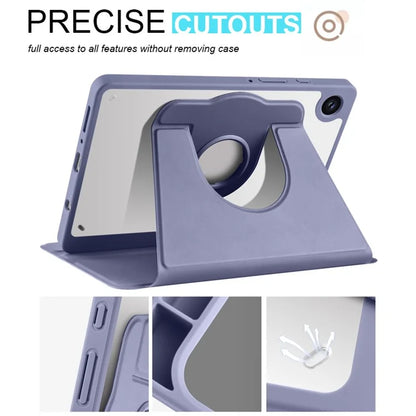 For Samsung Galaxy Tab A9+ Case PU Leather Flip Cover Rotary Stand Acrylic Tablet Case with Pen Holder