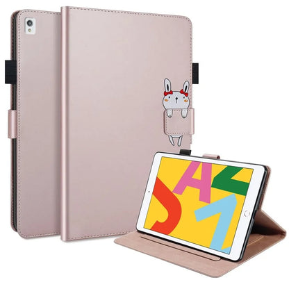 For iPad 10.2 (2020) Case Cartoon Animal Pattern Leather Tablet Cover with Card Holder