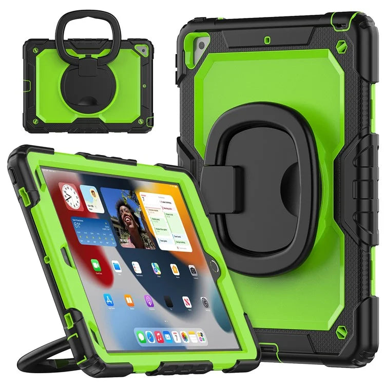 For iPad Pro 10.5-inch (2017) / Air 10.5 inch (2019) Case Handle Grip Kickstand Tablet Cover with Shoulder Strap+Yellowgreen PC