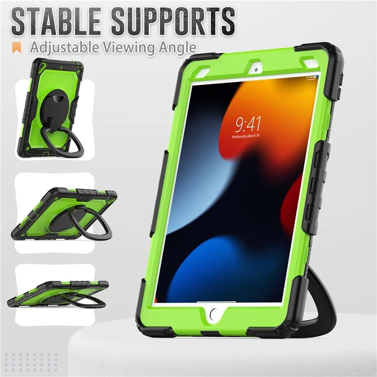 For iPad Pro 10.5-inch (2017) / Air 10.5 inch (2019) Case Handle Grip Kickstand Tablet Cover with Shoulder Strap+Yellowgreen PC