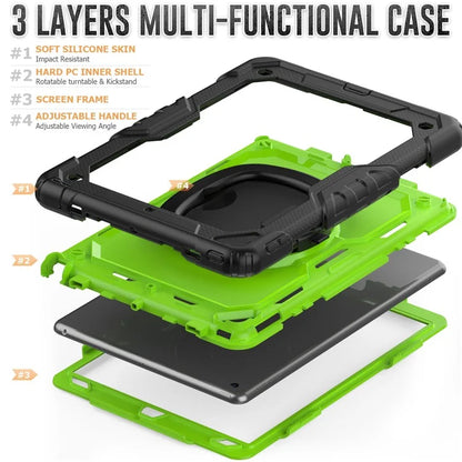 For iPad Pro 10.5-inch (2017) / Air 10.5 inch (2019) Case Handle Grip Kickstand Tablet Cover with Shoulder Strap+Yellowgreen PC