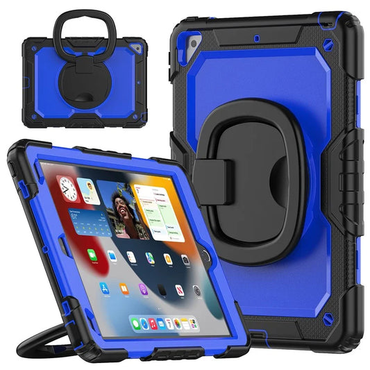 For iPad Pro 10.5-inch (2017) / Air 10.5 inch (2019) Case Handle Grip Kickstand Tablet Cover with Shoulder Strap+Dark Blue PC