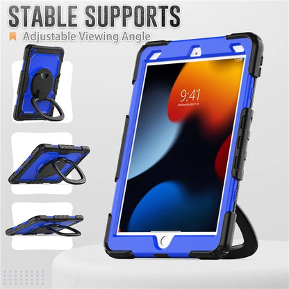 For iPad Pro 10.5-inch (2017) / Air 10.5 inch (2019) Case Handle Grip Kickstand Tablet Cover with Shoulder Strap+Dark Blue PC