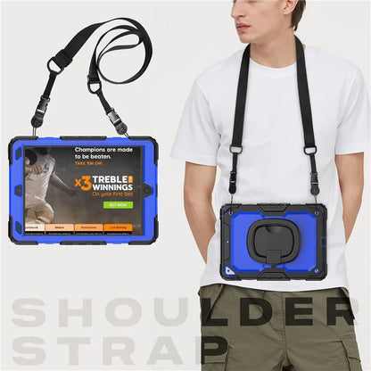 For iPad Pro 10.5-inch (2017) / Air 10.5 inch (2019) Case Handle Grip Kickstand Tablet Cover with Shoulder Strap+Dark Blue PC