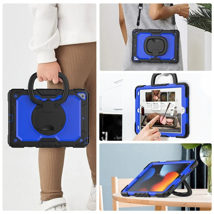 For iPad Pro 10.5-inch (2017) / Air 10.5 inch (2019) Case Handle Grip Kickstand Tablet Cover with Shoulder Strap+Dark Blue PC