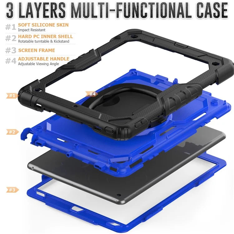 For iPad Pro 10.5-inch (2017) / Air 10.5 inch (2019) Case Handle Grip Kickstand Tablet Cover with Shoulder Strap+Dark Blue PC