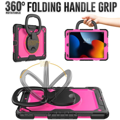 For iPad Pro 10.5-inch (2017) / Air 10.5 inch (2019) Case Handle Grip Kickstand Tablet Cover with Shoulder Strap+Rose PC