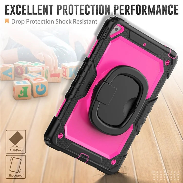 For iPad Pro 10.5-inch (2017) / Air 10.5 inch (2019) Case Handle Grip Kickstand Tablet Cover with Shoulder Strap+Rose PC