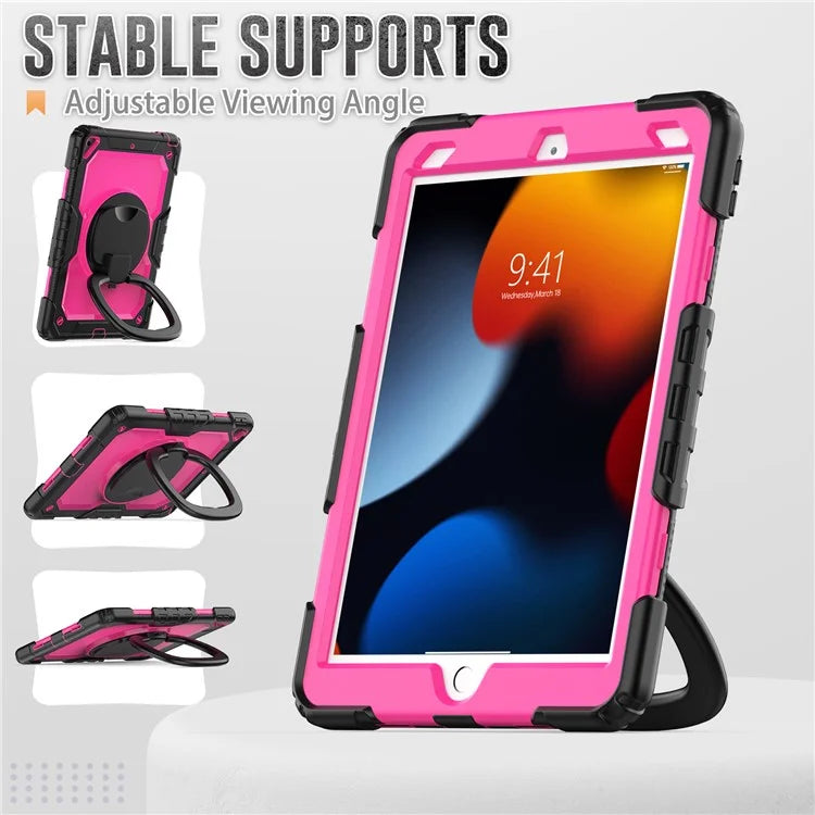 For iPad Pro 10.5-inch (2017) / Air 10.5 inch (2019) Case Handle Grip Kickstand Tablet Cover with Shoulder Strap+Rose PC