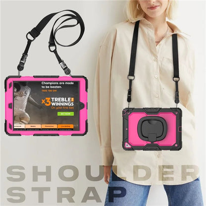 For iPad Pro 10.5-inch (2017) / Air 10.5 inch (2019) Case Handle Grip Kickstand Tablet Cover with Shoulder Strap+Rose PC