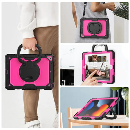 For iPad Pro 10.5-inch (2017) / Air 10.5 inch (2019) Case Handle Grip Kickstand Tablet Cover with Shoulder Strap+Rose PC