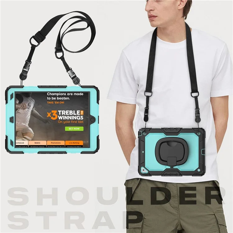 For iPad Pro 10.5-inch (2017) / Air 10.5 inch (2019) Case Handle Grip Kickstand Tablet Cover with Shoulder Strap+Baby Blue PC