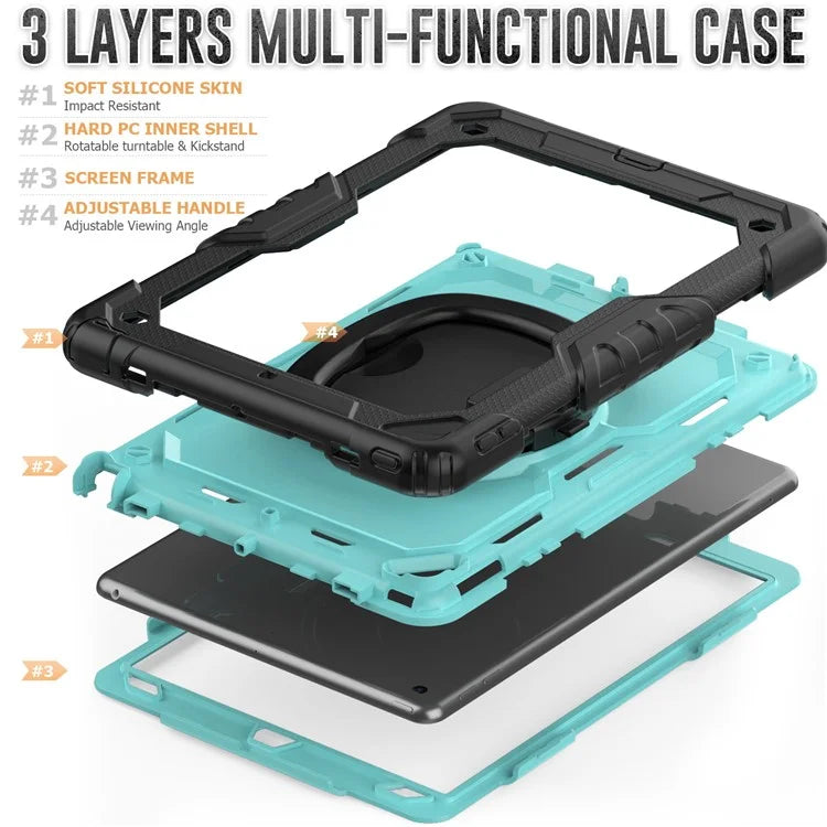 For iPad Pro 10.5-inch (2017) / Air 10.5 inch (2019) Case Handle Grip Kickstand Tablet Cover with Shoulder Strap+Baby Blue PC