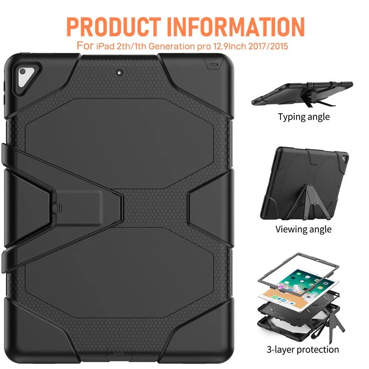 For iPad Pro 12.9 inch (2015) / (2017) Case PC + Silicone Tablet Kickstand Cover with PET Screen Protector