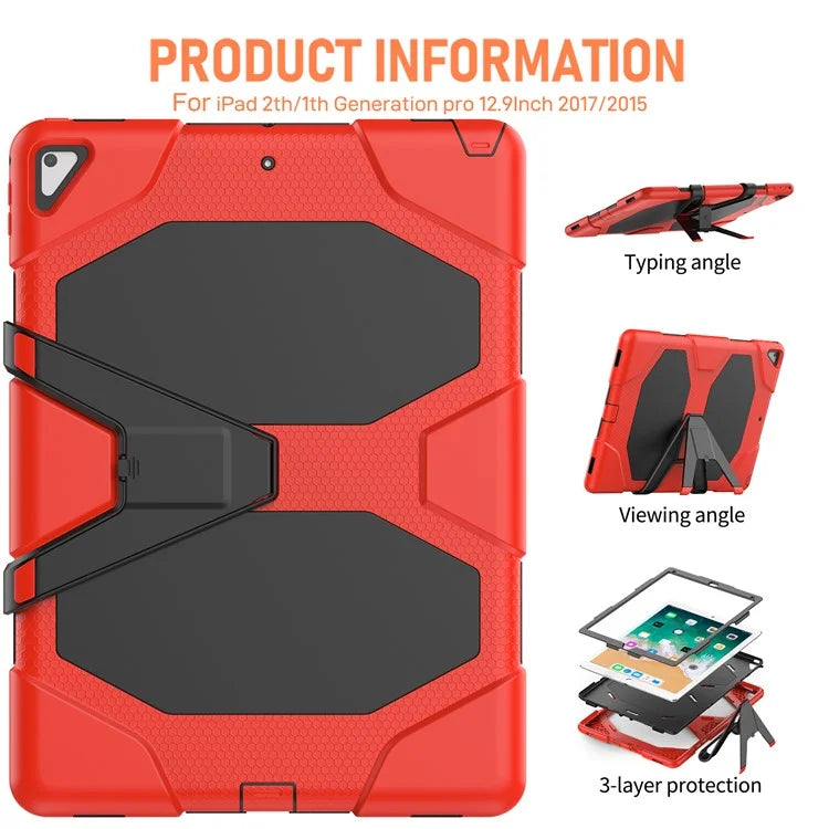 For iPad Pro 12.9 inch (2015) / (2017) Case PC + Silicone Tablet Kickstand Cover with PET Screen Protector