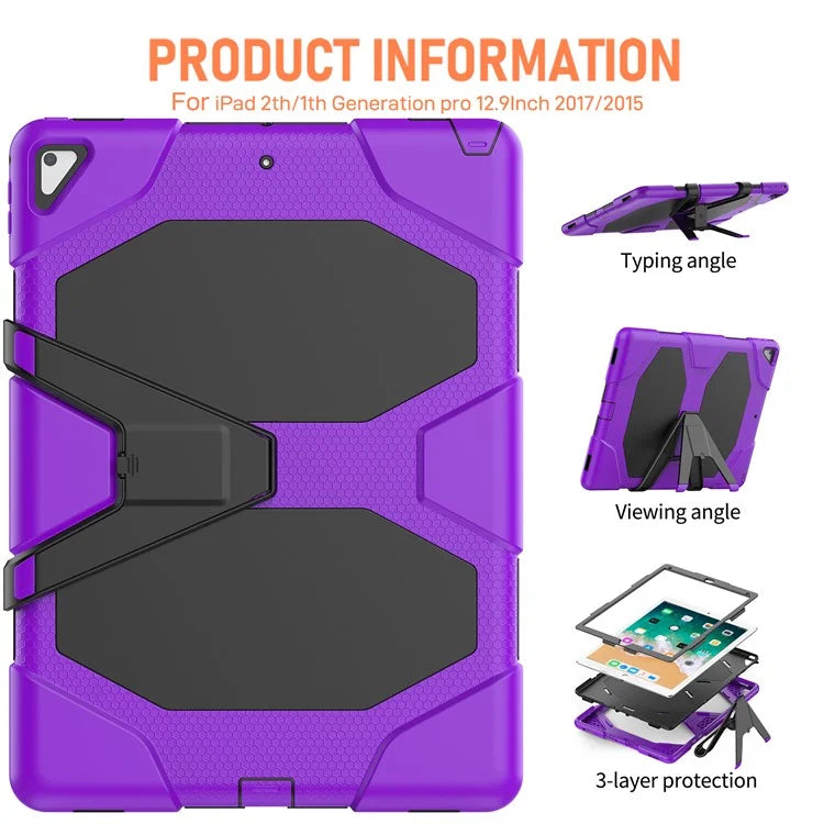 For iPad Pro 12.9 inch (2015) / (2017) Case PC + Silicone Tablet Kickstand Cover with PET Screen Protector