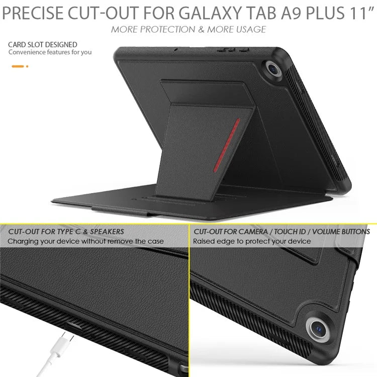 For Samsung Galaxy Tab A9+ SM-X210 / X216 / X218 Kickstand Case Card Slot Tablet Leather Cover