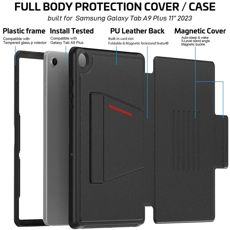 For Samsung Galaxy Tab A9+ SM-X210 / X216 / X218 Kickstand Case Card Slot Tablet Leather Cover