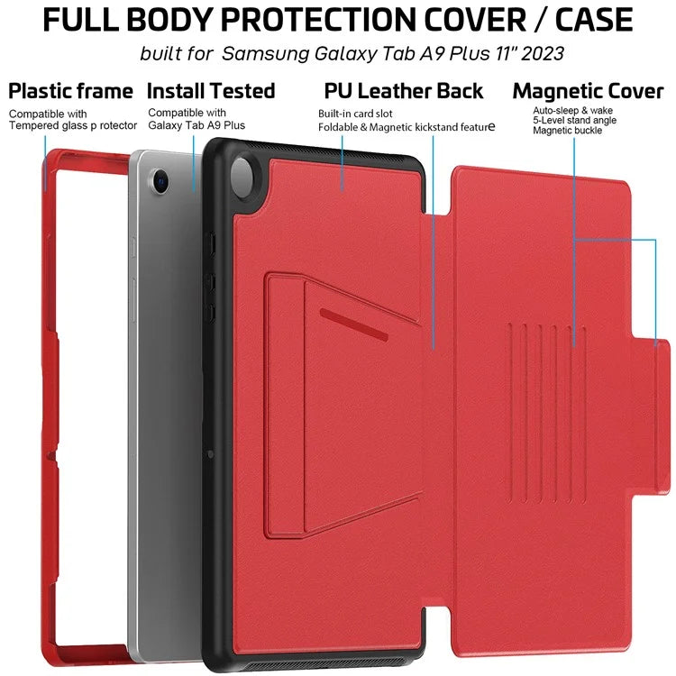 For Samsung Galaxy Tab A9+ SM-X210 / X216 / X218 Kickstand Case Card Slot Tablet Leather Cover