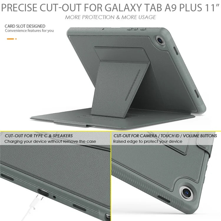 For Samsung Galaxy Tab A9+ SM-X210 / X216 / X218 Kickstand Case Card Slot Tablet Leather Cover