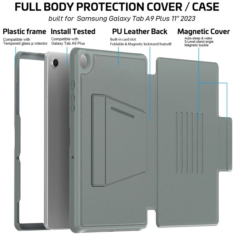 For Samsung Galaxy Tab A9+ SM-X210 / X216 / X218 Kickstand Case Card Slot Tablet Leather Cover