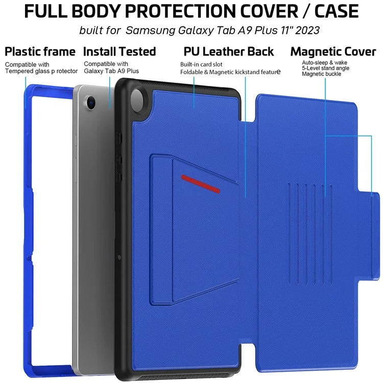 For Samsung Galaxy Tab A9+ SM-X210 / X216 / X218 Kickstand Case Card Slot Tablet Leather Cover