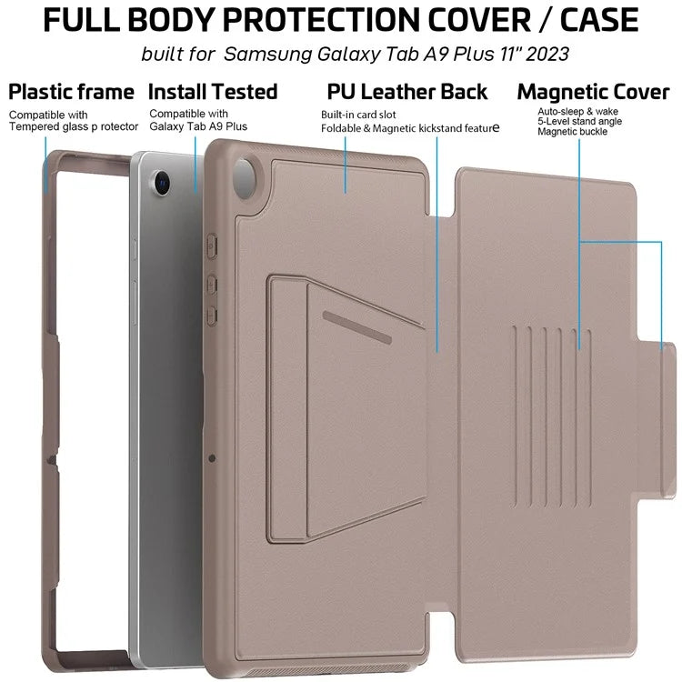 For Samsung Galaxy Tab A9+ SM-X210 / X216 / X218 Kickstand Case Card Slot Tablet Leather Cover