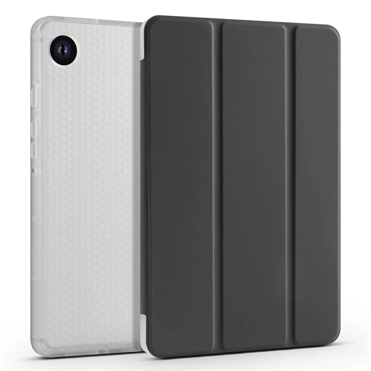 For Samsung Galaxy Tab A9+ Tablet Case Clear Back Tri-fold Leather Cover with Pen Slot