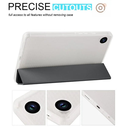 For Samsung Galaxy Tab A9+ Tablet Case Clear Back Tri-fold Leather Cover with Pen Slot
