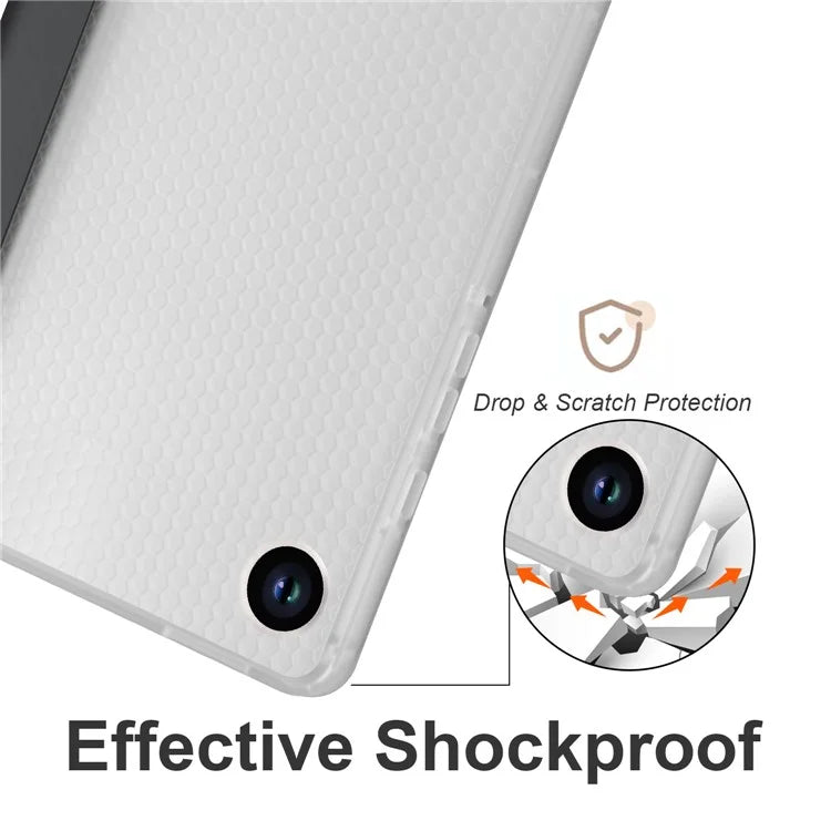 For Samsung Galaxy Tab A9+ Tablet Case Clear Back Tri-fold Leather Cover with Pen Slot