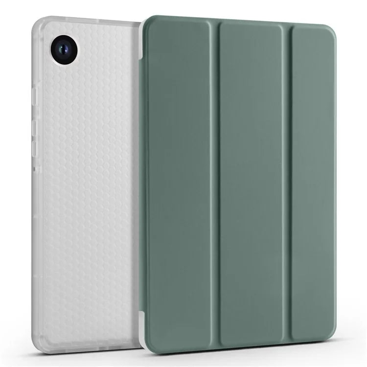 For Samsung Galaxy Tab A9+ Tablet Case Clear Back Tri-fold Leather Cover with Pen Slot