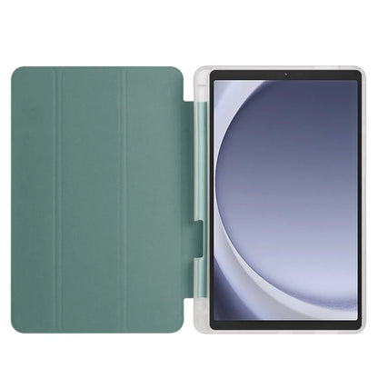 For Samsung Galaxy Tab A9+ Tablet Case Clear Back Tri-fold Leather Cover with Pen Slot